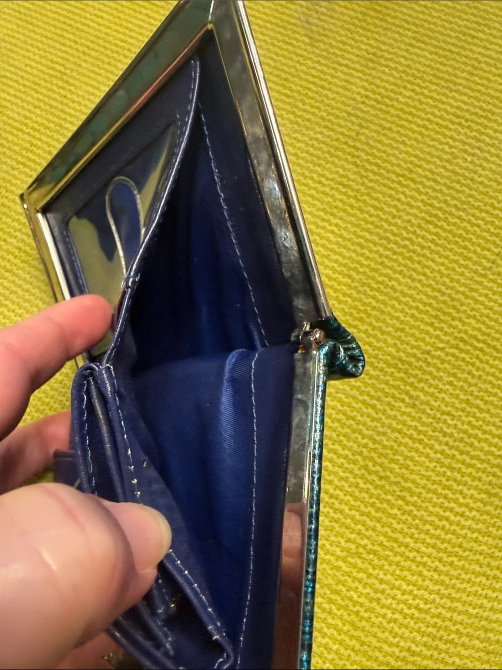 Lodis Iridescent Blue Lizard-Textured Evening Card Holder